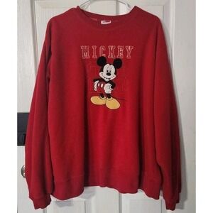Vintage 90s Disney Store Mickey Mouse 28 Crewneck Fleece Sweatshirt Red, Large